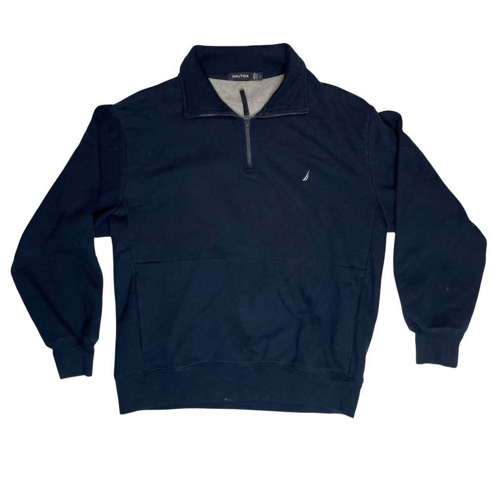 Nautica Quarter Zip Pullover Mens Large Navy Blue Sweatshirt